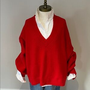 J. Crew Bold Red relaxed V-Neck in super soft yarn CE717 Sweater XL